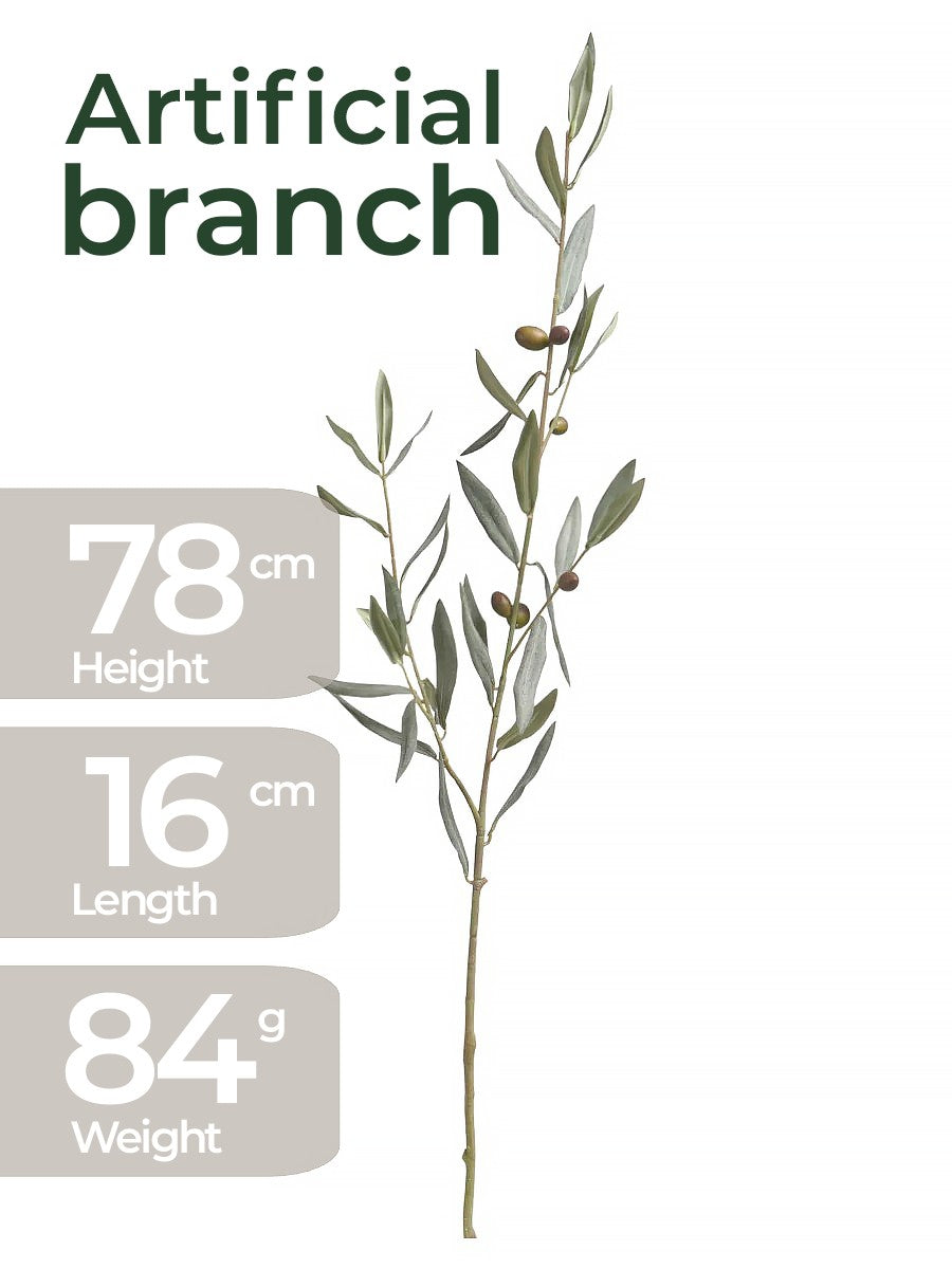 Handcrafted Mediterranean Olive Branch – 78cm Hyper-Realistic Foliage