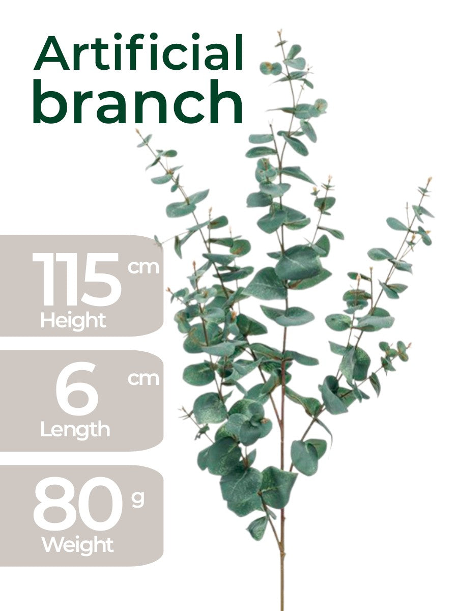 Architectural Silver Dollar Eucalyptus – 115cm Gray-Green Decorative Branch