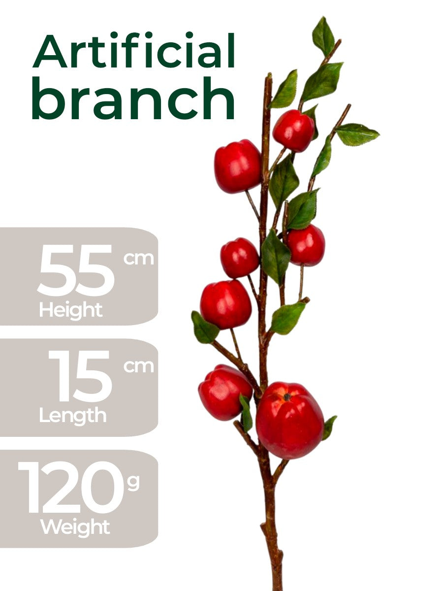 Alseed Artisanal Apple Branch – 55cm Hyper-Realistic Fruit & Foliage